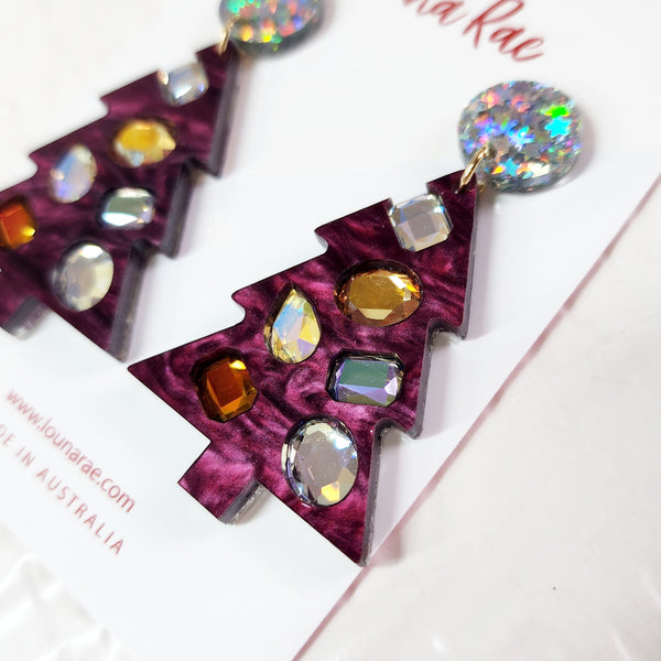 Bedazzled Christmas Tree Dangle Earrings - 003