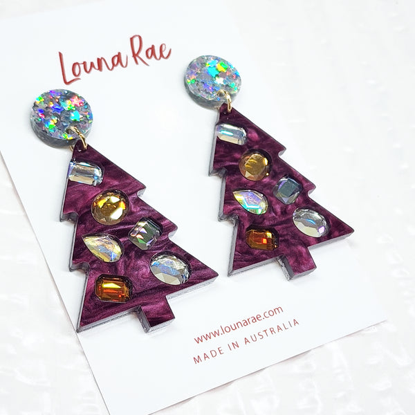 Bedazzled Christmas Tree Dangle Earrings - 003