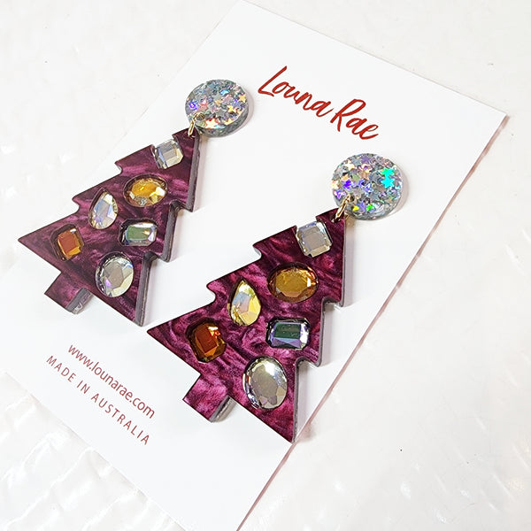 Bedazzled Christmas Tree Dangle Earrings - 003