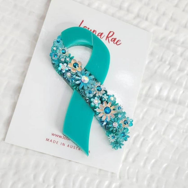 Teal Ribbon Brooch