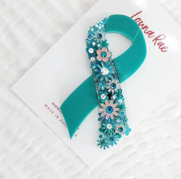 Teal Ribbon Brooch