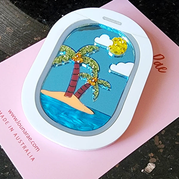 Window Seat With Tropical Island View Brooch